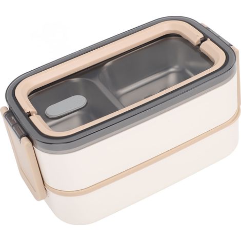 Boîte à bento 2 compartiments 1400 ml, isotherme en acier inoxydable, compartiments étanches, idéale pour le bureau, couleur kaki. (1/5)