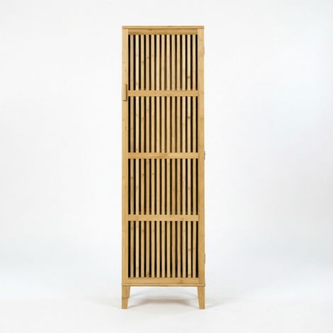 Mobiletto alto in bambù naturale con ante a lamelle 40 x 30 x 140 cm (1/5)