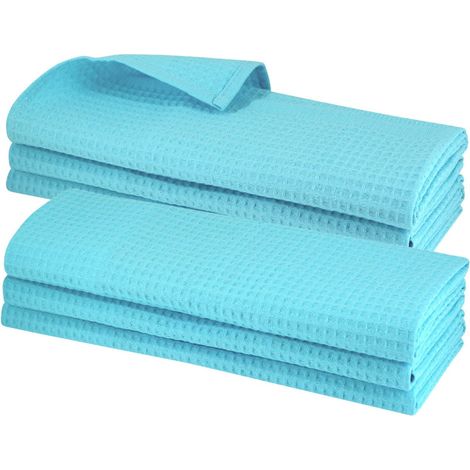 Lot de 6 torchons de cuisine turquoise 100 % coton avec crochet de suspension 70 x 50 cm piqué gaufré torchon de cuisine chiffon de nettoyage motif (1/5)