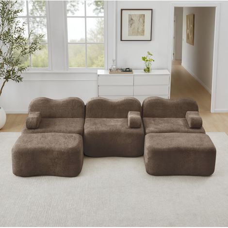 Modulares Sofa mit Samtbezug U-Form für Wohnzimmer Braun OKMYHOME (1/5)