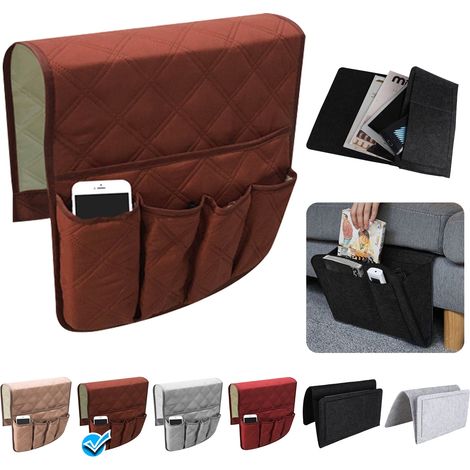 Organisateur d'accoudoir de canapé, housse de rangement antidérapante et imperméable double face pour fauteuil inclinable, compatible avec smartphone, iPad, livres, magazines et télécommande. (1/5)