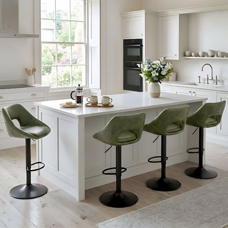 Wahson Bar Stools 4Pcs in PU Leather Modern Swivel Counter Chairs with Hollow Backrest for Home Bar Kitchen, Green