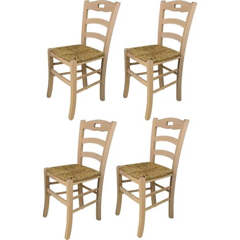 T M C S – Set de 4 chaises Savoie en bois de hêtre poli – Assise en paille – Hauteur 88 cm – Pour cuisine et salle à manger
