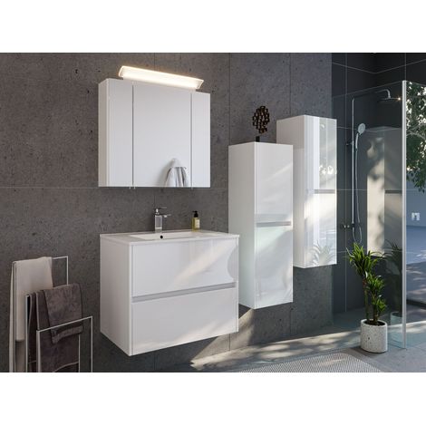 Badmöbelset Taifun 70cm 4tlg mit Spiegelschrank und 2x Seitenschrank weiß Hgl (1/5)