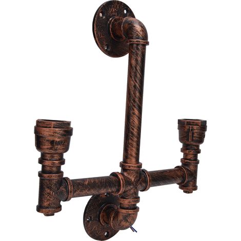 Doppelköpfige Wandleuchte aus Eisen, industrielle Steampunk-Stil-Rohrwandleuchte mit E27-Fassung, Loft-Inneneinrichtung, 220 V (1/5)