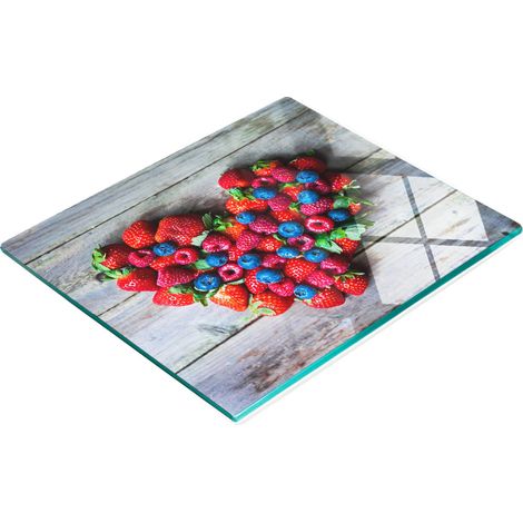 Tabla decorativa multifuncional de cocina de vidrio templado con forma de corazón y fruta, 60x52 cm. (1/5)