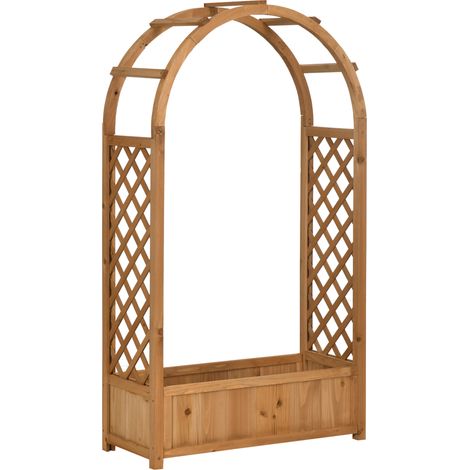 Bac de jardin rectangulaire surélevé avec treillis et arche - 83 x 36 x 152 cm - fond ajouré en lattes - bois de pin pré-huilé (1/5)