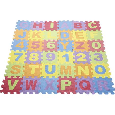 36PCS Puzzle Tapis Mousse, Tapis de Jeu Très Résistant pour Enfants, Jeu Tapis de Puzzles pour Bébé, Non Toxique, Alphabets & Chiffres, EVA Multicolore