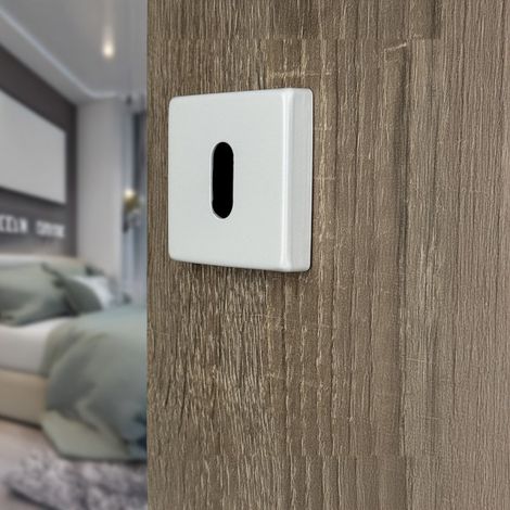 Ouvre&Déco – 2 rosaces de poignée de porte carrées MIRA entrée de clé, Aluminium blanc mat