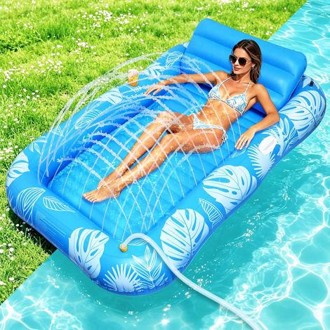 Matelas Piscine Gonflable, Tanning Pool Adulte avec Porte Gobelet, Poignées et Dossier, Hamac Piscine de Bronzage 200 × 130 cm, Matelas de Bronzage Eau pour Fêtes de Jardin, Plage et Piscine (1/5)