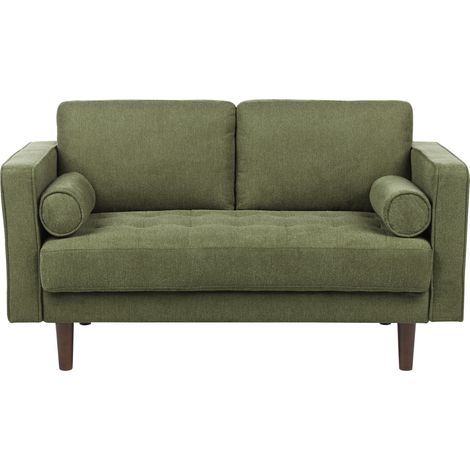 Sofá retro 2 plazas tapizado tela poliéster respaldo acolchado sala de estar verde Nurmo (1/5)