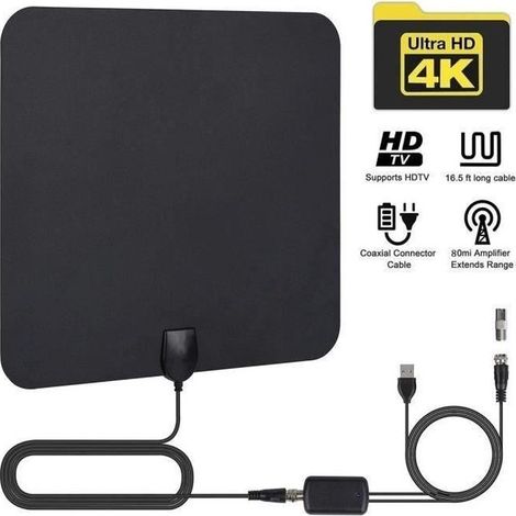 Antenne TV Intérieur Puissante,Chaînes Gratuites TNT Numérique Full HD Câble de Haute Performance, Antenne Réception Signal Numériqu (1/4)