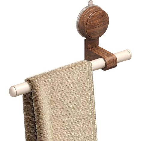 Porte-Serviettes à Ventouse, Barre Murale en Bois, Sans Percage, Tige Mobile, Crochets pour Salle de Bain et Cuisine (1/5)