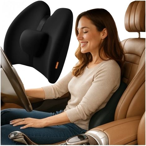 Cuscino massaggiante lombare per auto - supporto ergonomico per schiena e zona lombare, massaggiatore elettrico con vibrazione e regolazione dell'altezza per guidatore e passeggero - Dr.Medic RelaxLum