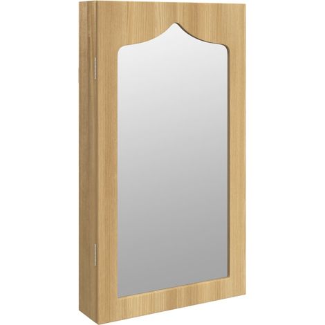 Armoire à bijoux meuble rangement organisateur chambre vestiaire salle de bain avec miroir murale 37,5 x 10 x 67 cm marron