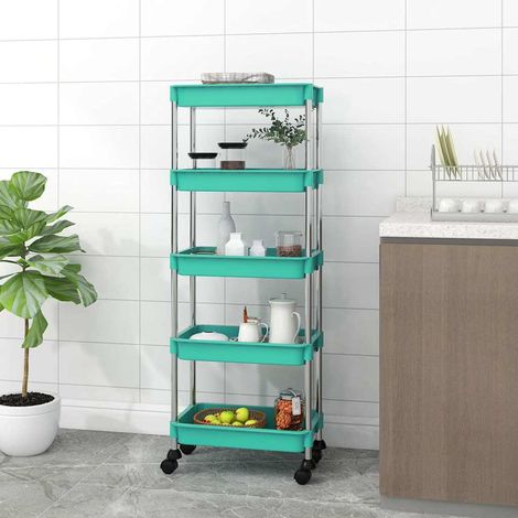 Chariot de cuisine 5 niveaux-Desserte de Cuisine-Meuble de Rangement Turquoise 42x29x128 cm Fer et ABS (1/5)