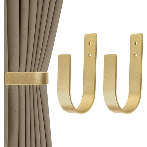 Confezione da 2 fermatende moderni, nastri per tende, ganci per tende a U da parete, retro per tende, supporti per tende e nastri posteriori per tende (oro). (1/5)