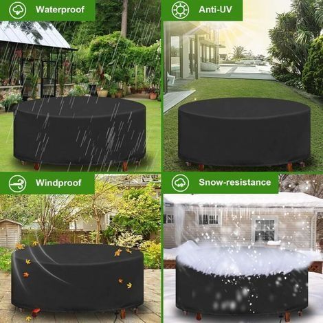 Runde Gartentischabdeckung, wasserdicht, UV-beständiges Oxford-Gewebe, Schwarz – 180 x 90 cm (1/4)