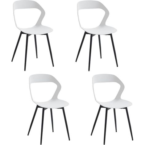 4er Set Esszimmerstühle mit Metallbeinen, Hohlrücken, Weiß + Schwarz (1/5)