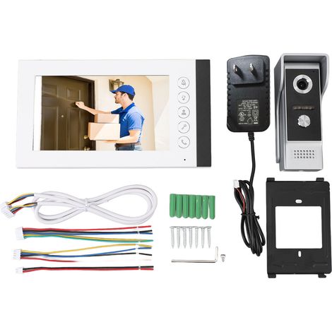 Vidéoportier intelligent Écran HD 7 pouces Vision nocturne infrarouge Grand angle 90° Interphone doorbell avec ouverture de porte (1/5)