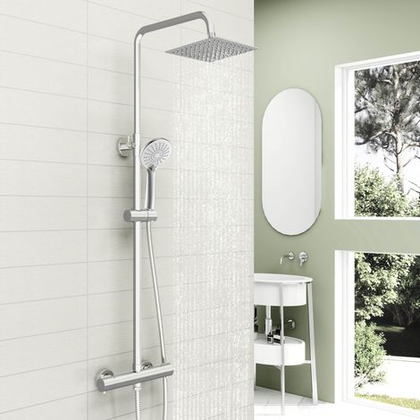 SKY Bathroom Shower Mixer Thermostatic Set Twin Head Chrome Square Exposed Valve
