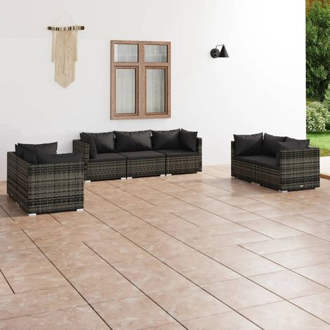 Salon de jardin 7 pcs,Mobilier de terrasse,Table et Chaise pour Relax avec coussins Résine tressée Gris -YZ203296 (1/5)