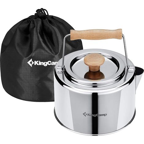 Bouilloire de Camping 1.2L Bouilloire Gaz Portable en Acier Inoxydable Alimentaire avec Manche en Bambou (1/5)