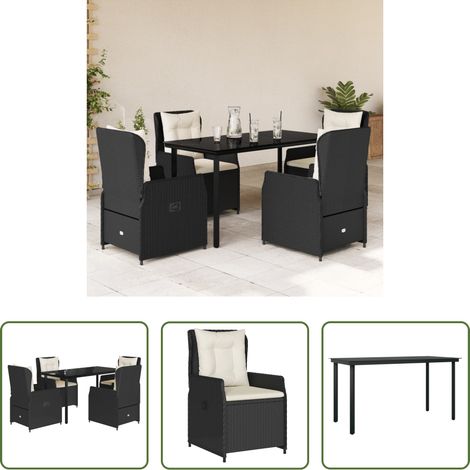 vidaXL Gartensessel - 5-tlg. Garten-Essgruppe mit Kissen Schwarz Poly Rattan (1/5)