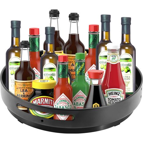 Spice Rack 31cm Rotating Turntable Metal Turntable Organizer for Cabinet, Worktop, Table in Kitchen, Pantry (Steel, Black) (1/5)