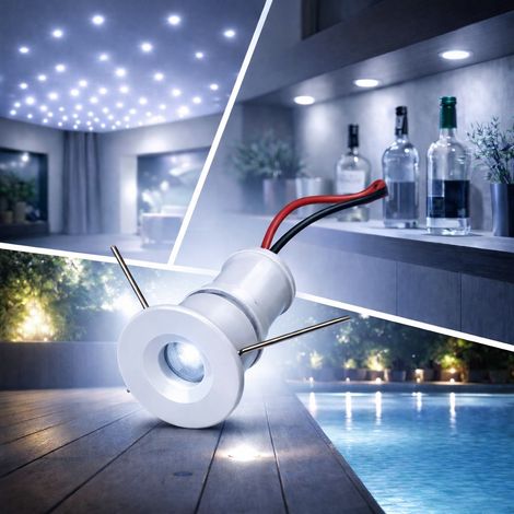 Mini faretto LED Bianco da incasso 1W 12V IP65 punto luce Fredda 6500K cielo stellato per bagno doccia esterno segnapasso scale vetrine mobili camper