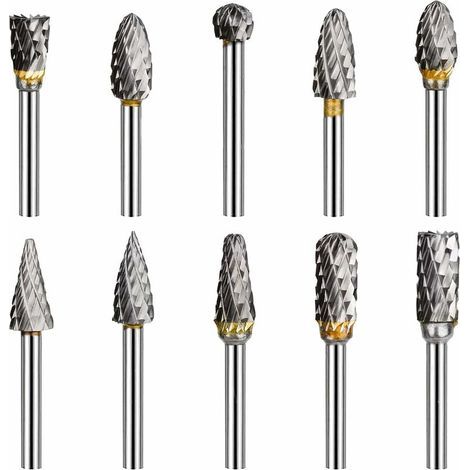 Memkey – Set mit 10 3-mm-Rotationsfräsern aus Wolframstahl – Doppelschneidend – Zum Schleifen, Gravieren und Polieren von Metall und Holz (1/5)