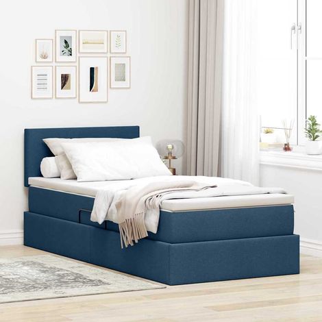 Bett mit Stauraum und LED mit Matratze Blau 90 x 200 cm Stoff