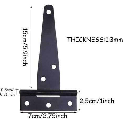Charnière T - Fer - 15 x 7 cm - Rotation 270° - Pour Portail Fenêtre Abri De Jardin - Lot De 6 (1/5)
