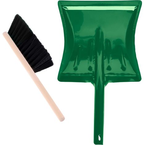 Garronda Ensemble pelle et balayette Noir + Vert — pelle métal manche métal brosse poils PET — Lot de 1 — GD-0172
