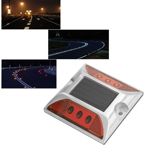 Lampes de signalisation solaires LED étanches à piquet pour allées, routes et autoroutes, rouges (1/5)