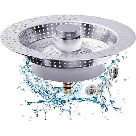 Spülbeckenstöpsel und Abflussstopfen, 3-in-1 Edelstahl-Spülbeckenstöpsel und -Sieb für Spülbecken, idealer Schutz für Spülbeckenroste, Silber