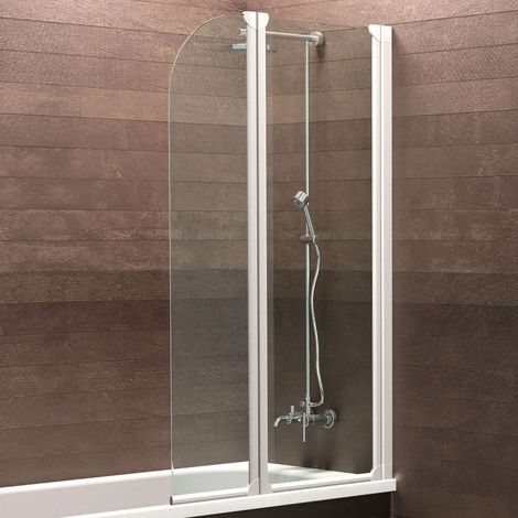 Schulte – Pare-baignoire pliant 114 x 140 cm – Verre de sécurité 3 mm – Paroi pivotante 2 volets – Profilé blanc – Montage mural réversible