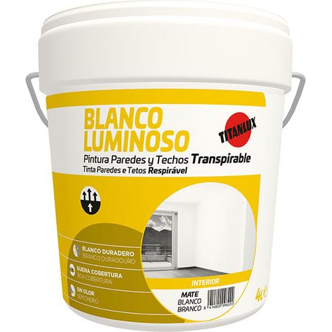 PINTURA PAREDES Y TECHOS INTERIOR BLANCO LUMINOSO 4L MATE TITAN 03H000104