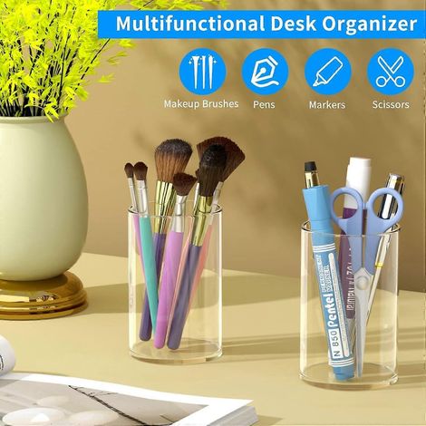 Lot de 2 porte-stylos en acrylique transparent, organisateur de bureau rond pour fournitures de bureau (1/4)