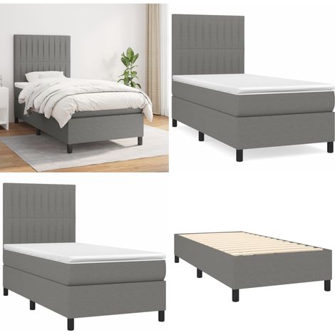 Sommier à lattes de lit avec matelas Gris foncé 80x200 cm Tissu - Lit Double - Lit Tapissier - Literie - Matelas À Ressorts Ensachés - Tête De Lit Ajustable - Home & Living (1/5)