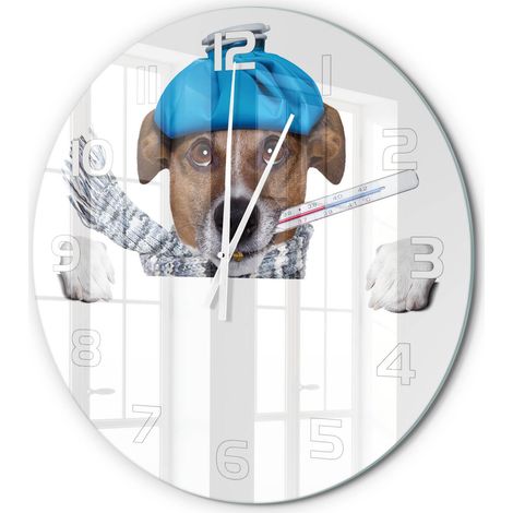 Horloge Murale Ronde Cadeau Original Verre Silencieuse pour Maison Salon Chien malade fi 60 cm (1/5)