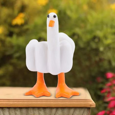 Estatua de pato de resina de Aubigny con pulgar travieso, figura decorativa, escultura, adorno para oficina, hogar, regalo, área de captación (1/5)