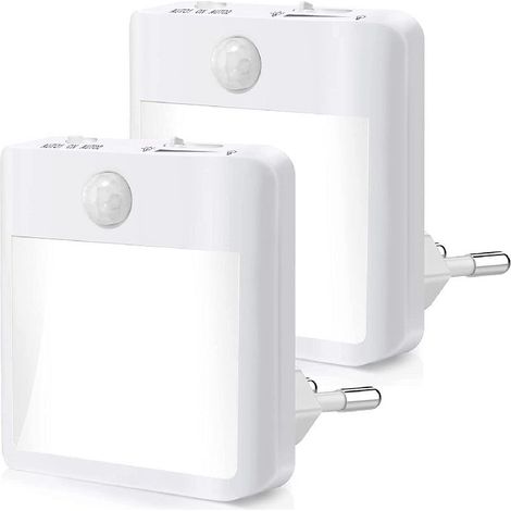 Jalleria Veilleuse Prise Electrique, [Lot de 2] Veilleuse avec Détecteur de Mouvement (ON/AUTO/OFF), Veilleuse LED Dimmable 3500K , Veilleuse Enfant pour Chambre, Couloir, Escalier, Cuisine, Salon (1/5)