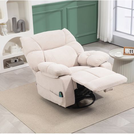 Sillón relax eléctrico con masaje y calor, reclinable y giratorio, beige OKMYHOME (1/5)