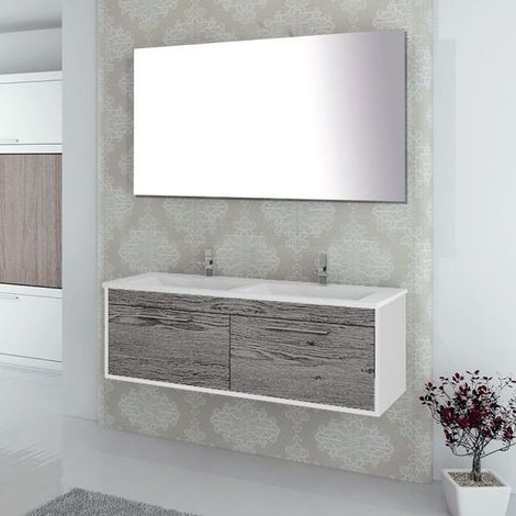 Mueble de baño Florencia 3 piezas ( mueble + lavabo+ espejo). Se envía montado 120CM dos senos Combi (Smoky + Blanco brillo)