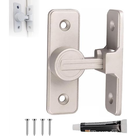 Sliding Interior Door Latch, 90° Hook Latch, No Drilling, Interior Door Lock, Sliding Door Lock (Silver-90°) (1/5)