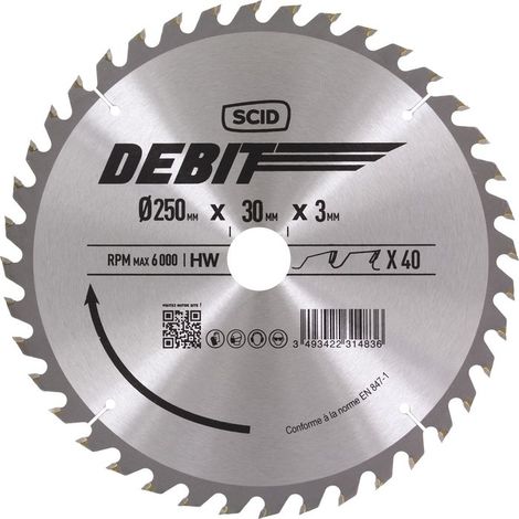 Lame au carbure pour scie à onglet SCID - Epaisseur 3 mm - 40 dents - Diamètre 250 mm - Alésage 30 mm