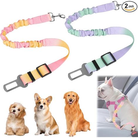 Ceinture Chien Voiture, Réglable Ceinture Securite Chien Voiture, Élastique Attache Chiens Voitures, Couleur Dégradée Laisse Voitures Chiens