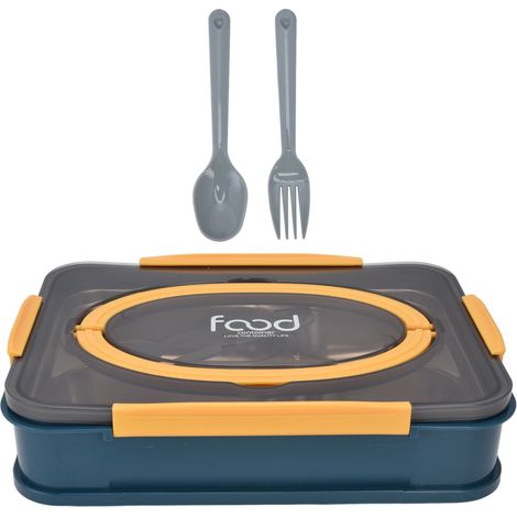 Plateau Repas Inox 4 Compartments Bleu Jaune pour École et Bureau - Pratique et Léger (1/5)