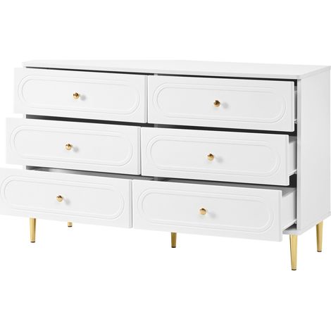 Modernes Sideboard mit 6 Schubladen, ovalen Details, Metallfüßen, weiß 120 x 40 x 75 cm (1/5)
